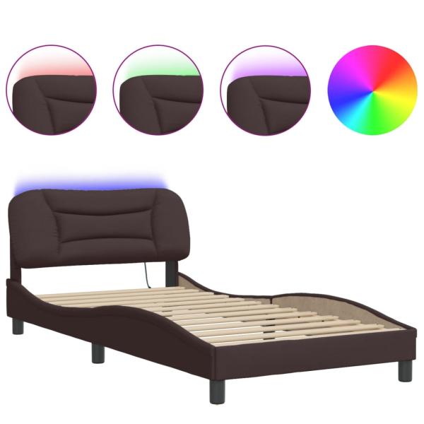 Bettgestell mit LED ohne Matratze "Hvar" Dunkelbraun 100x200 cm Stoff