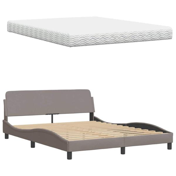 Bett mit Matratze Taupe 160x200 cm Stoff