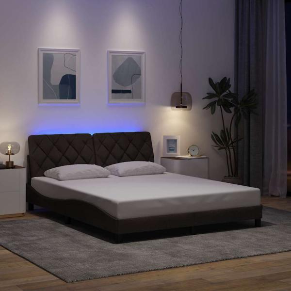 ARDEBO.de - Bettgestell mit LED ohne Matratze Dunkelbraun 160x200 cm Stoff