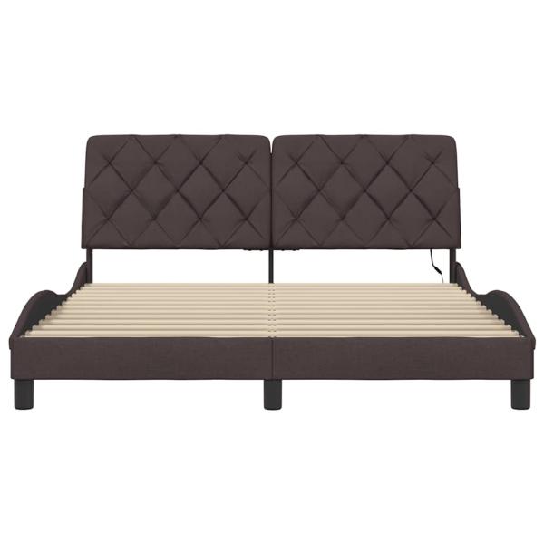 Bettgestell mit LED ohne Matratze Dunkelbraun 160x200 cm Stoff