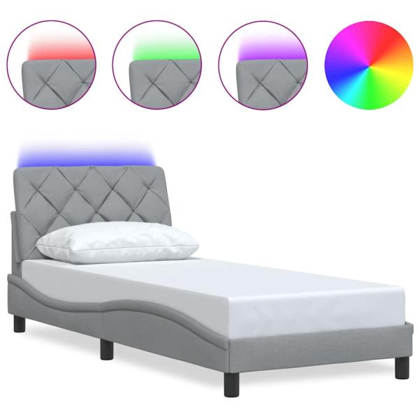 Bettgestell mit LED ohne Matratze Hellgrau 80x200 cm Stoff
