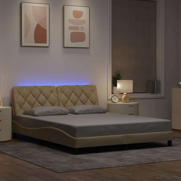 ARDEBO.de - Bettgestell mit LED ohne Matratze Creme 160x200 cm Stoff