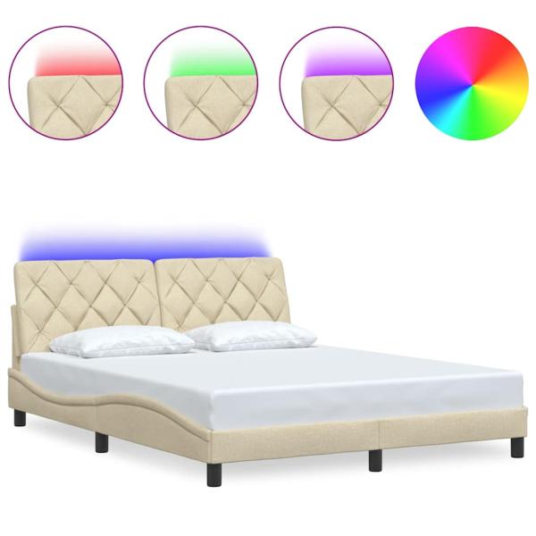 Bettgestell mit LED ohne Matratze Creme 160x200 cm Stoff