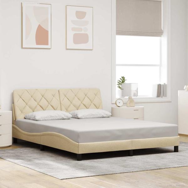 Bettgestell mit LED ohne Matratze Creme 160x200 cm Stoff