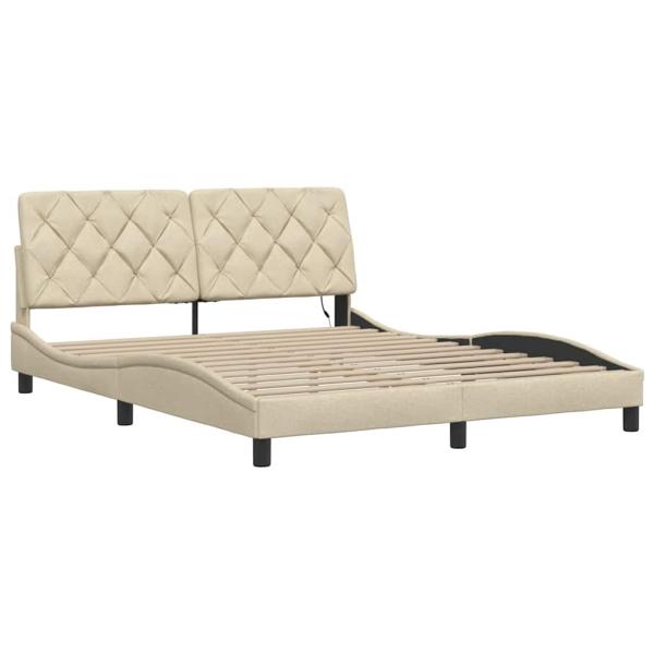 Bettgestell mit LED ohne Matratze Creme 160x200 cm Stoff