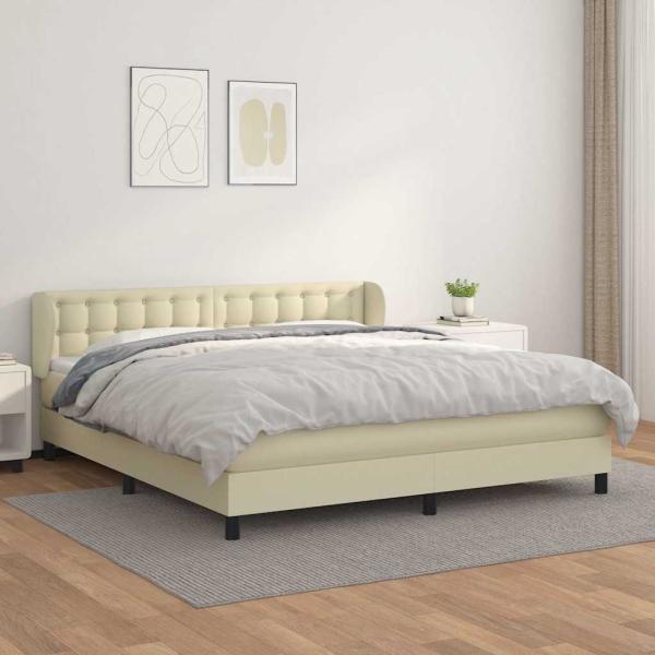 ARDEBO.de - Boxspringbett mit Matratze Creme 180x200 cm Kunstleder