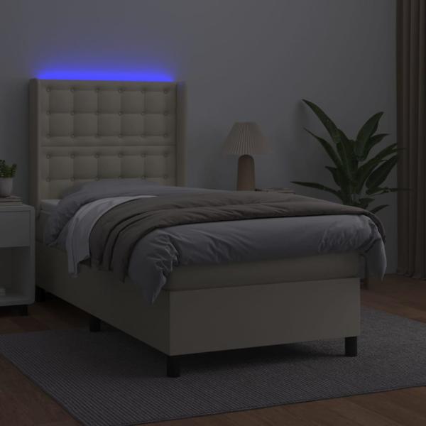 Boxspringbett mit Matratze & LED Creme 90x190 cm Kunstleder