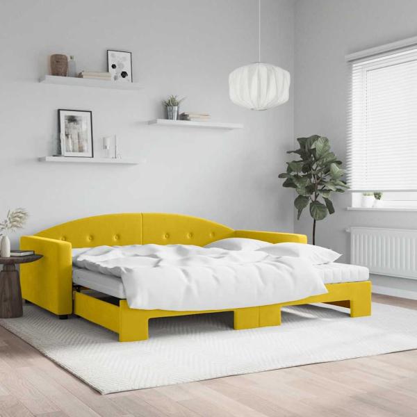 ARDEBO.de - Tagesbett Ausziehbar mit Matratzen Gelb 100x200 cm Samt