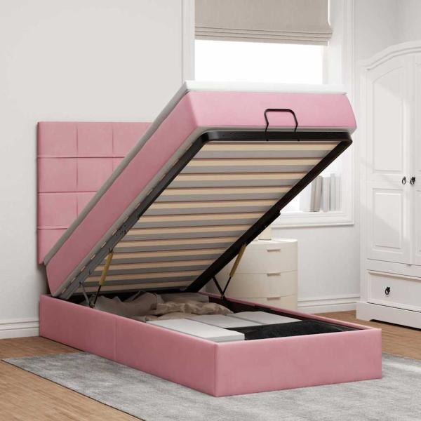ARDEBO.de - Ottoman-Bett mit Matratzen & LEDs Rosa 90x190 cm Samt