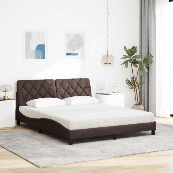 Bett mit Matratze Dunkelbraun 160x200 cm Stoff