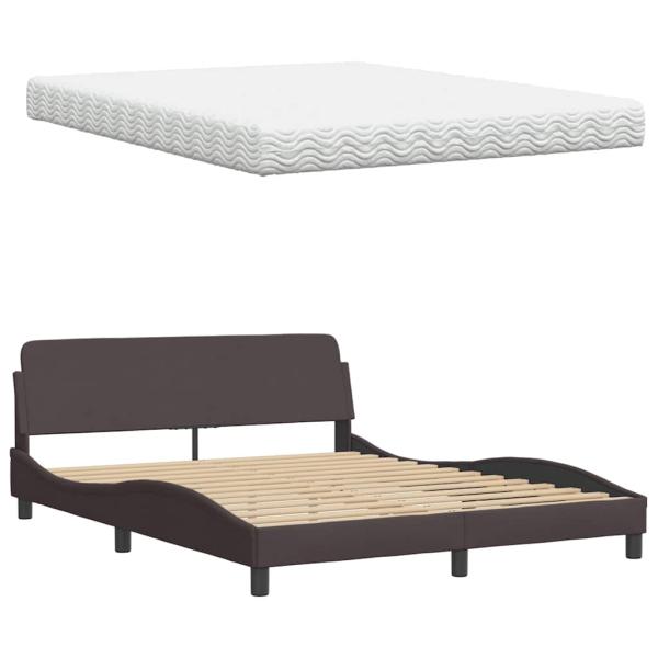 Bett mit Matratze Dunkelbraun 160x200 cm Stoff