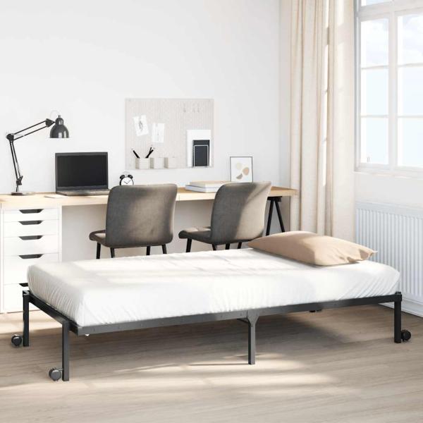 ARDEBO.de - Bettgestell ohne Matratze Klappbar Schwarz 90x200 cm Stahl