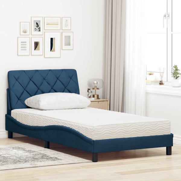Bett mit Matratze Blau 100x200 cm Stoff