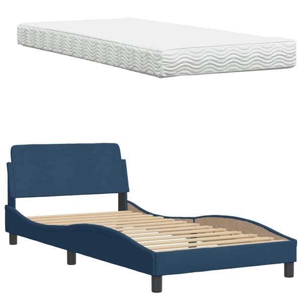 Bett mit Matratze Blau 100x200 cm Stoff
