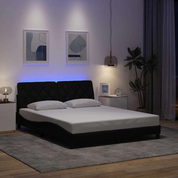 ARDEBO.de - Bettgestell mit LED ohne Matratze Schwarz 160x200 cm Stoff