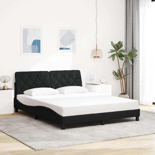 Bettgestell mit LED ohne Matratze Schwarz 160x200 cm Stoff