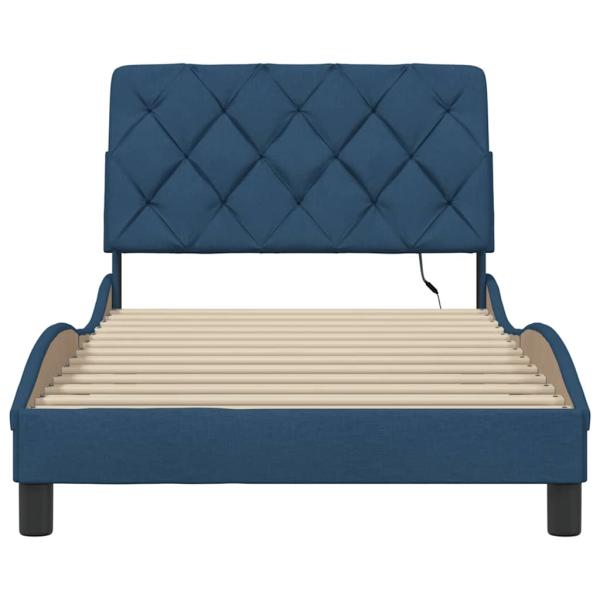 Bettgestell mit LED ohne Matratze Blau 100x200 cm Stoff