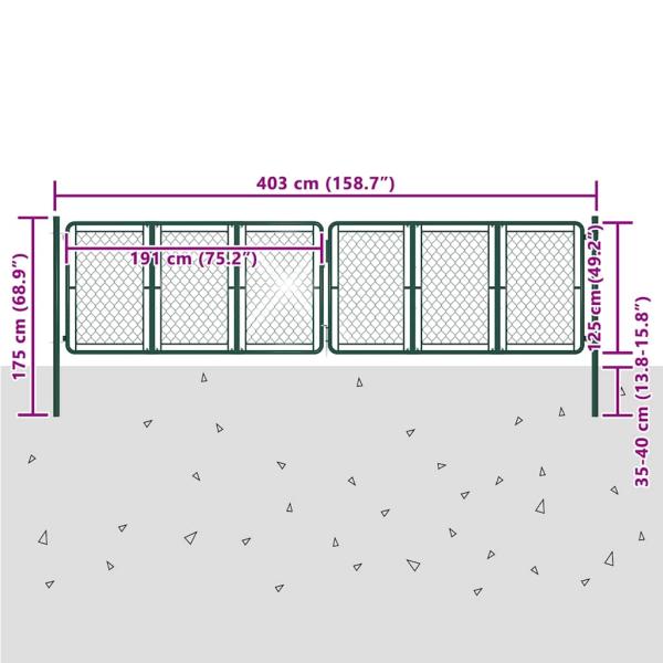 Gartentor aus Stahl 400 x 125 cm Grün