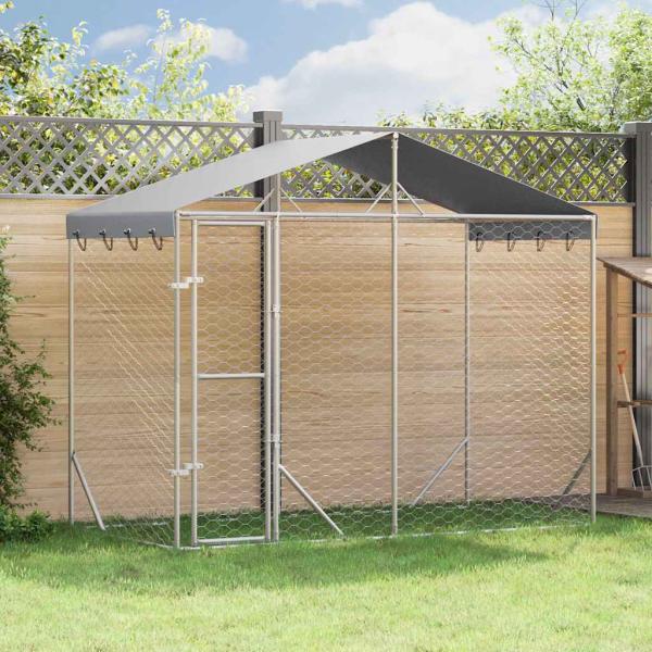 ARDEBO.de - Outdoor-Hundezwinger mit Dach Silber 3x1,5x2,5m Stahl Verzinkt