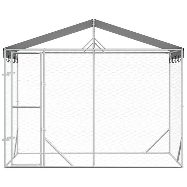 Outdoor-Hundezwinger mit Dach Silber 3x1,5x2,5m Stahl Verzinkt