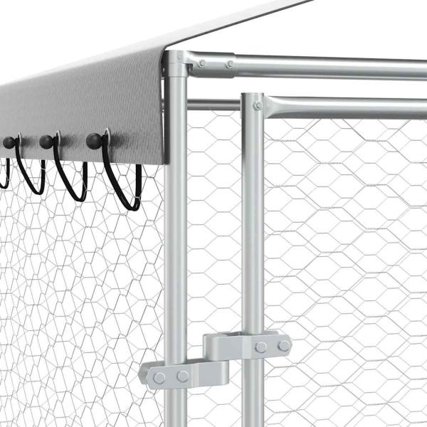 Outdoor-Hundezwinger mit Dach Silber 3x1,5x2,5m Stahl Verzinkt