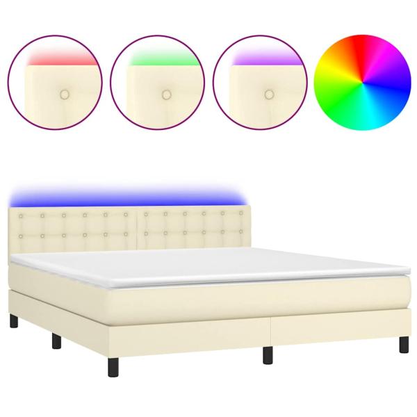 Boxspringbett mit Matratze & LED Creme 180x200 cm Kunstleder