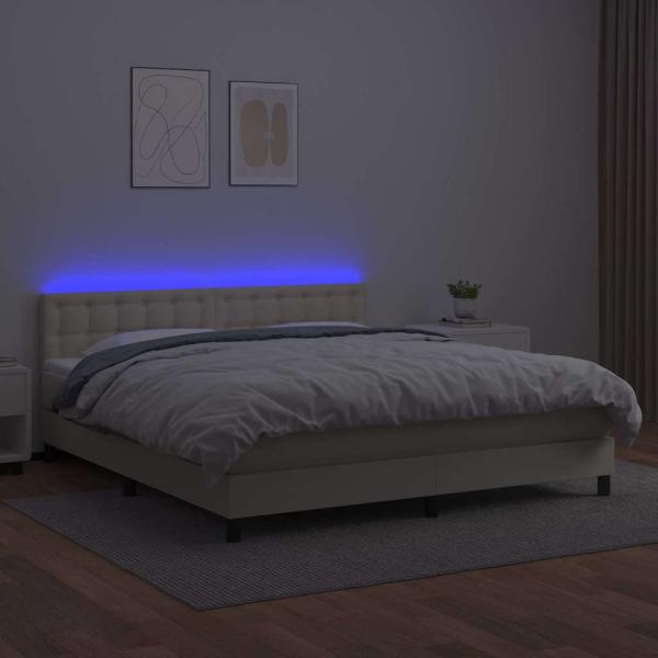 Boxspringbett mit Matratze & LED Creme 180x200 cm Kunstleder