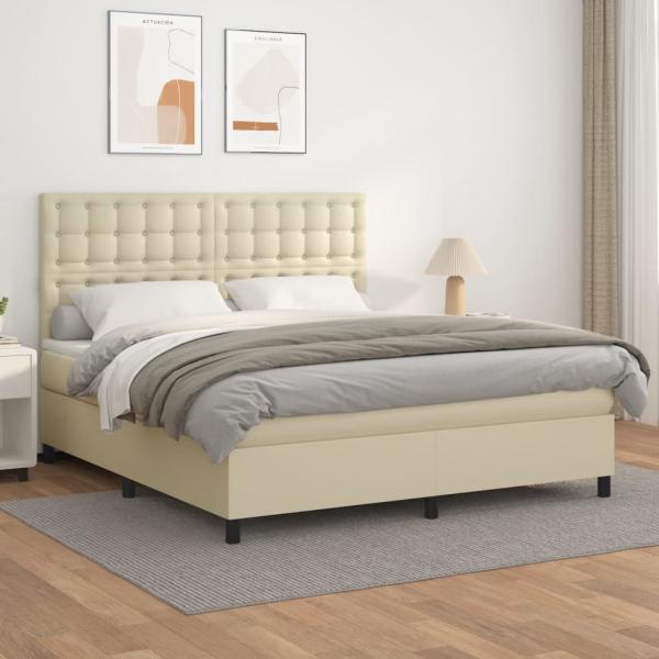 ARDEBO.de - Boxspringbett mit Matratze Creme 180x200 cm Kunstleder