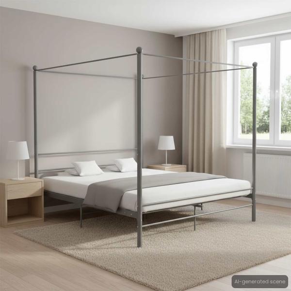 ARDEBO.de - Himmelbett Grau Metall 200x200 cm