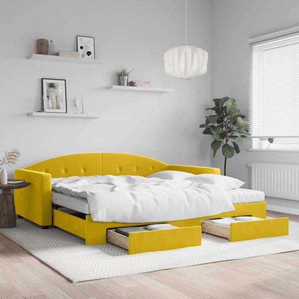 ARDEBO.de - Tagesbett Ausziehbar mit Schubladen Gelb 100x200 cm Samt