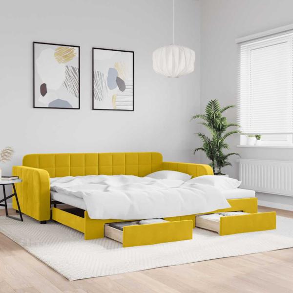 ARDEBO.de - Tagesbett Ausziehbar mit Schubladen Gelb 100x200 cm Samt