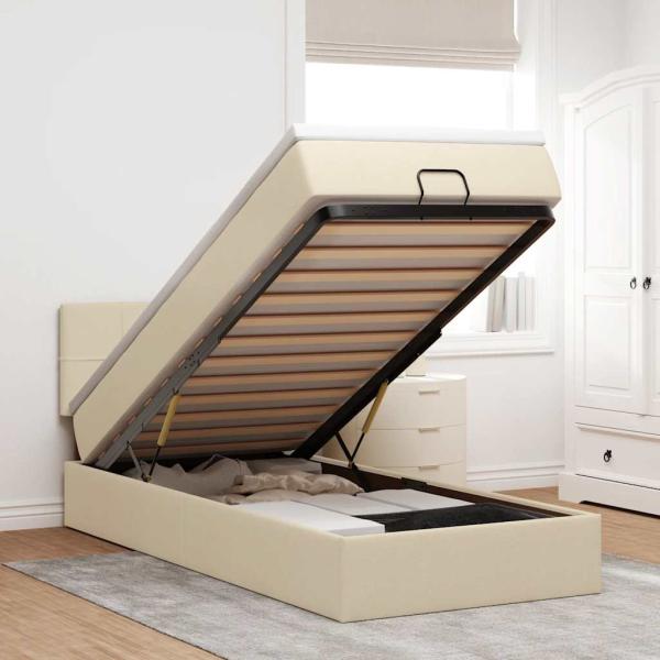 ARDEBO.de - Ottoman-Bett mit Matratze & LEDs Creme 80x200 cm Stoff