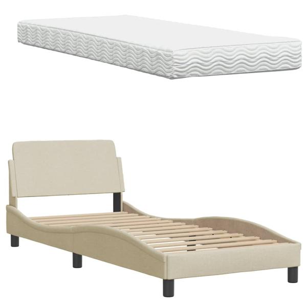 Bett mit Matratze "Hanko" Creme 90x190 cm Stoff