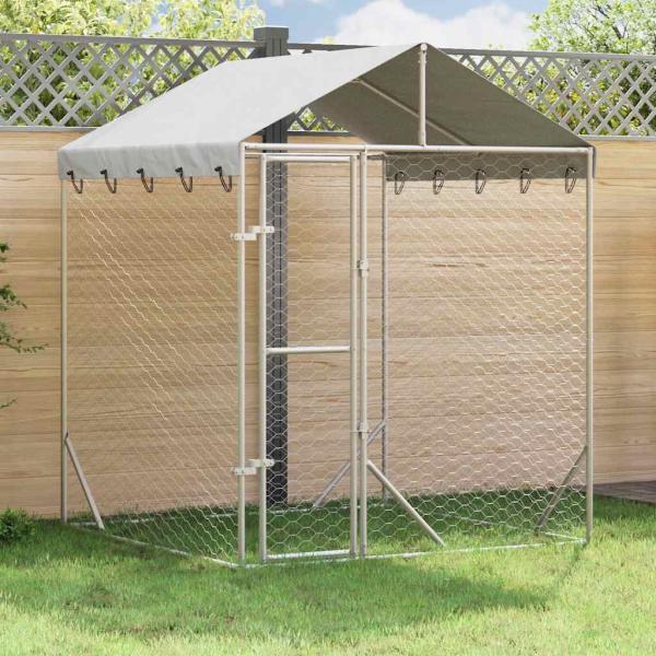 ARDEBO.de - Outdoor-Hundezwinger mit Dach Silber 2x2x2,5 m Verzinkter Stahl