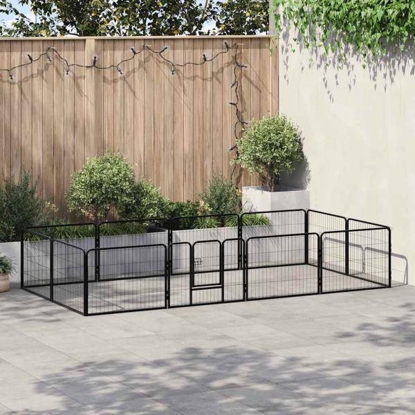 ARDEBO.de - Hunde-Laufgitter 12 Paneele Stahl 80x60 cm Schwarz