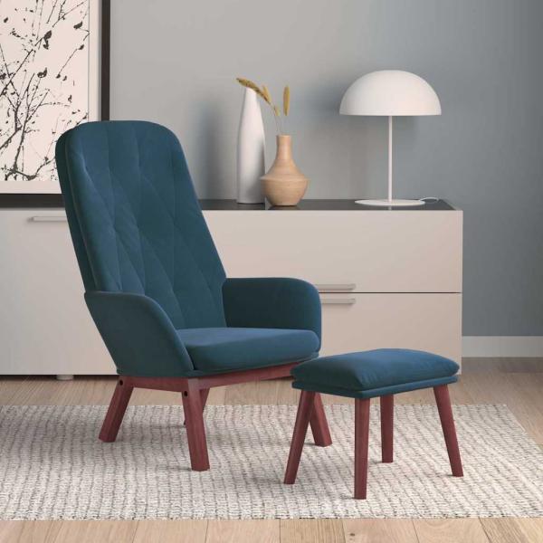 ARDEBO.de - Relaxsessel mit Hocker Blau Samt