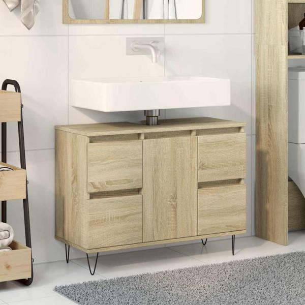 ARDEBO.de - Badschrank Sonoma-Eiche 80x33x60 cm Holzwerkstoff