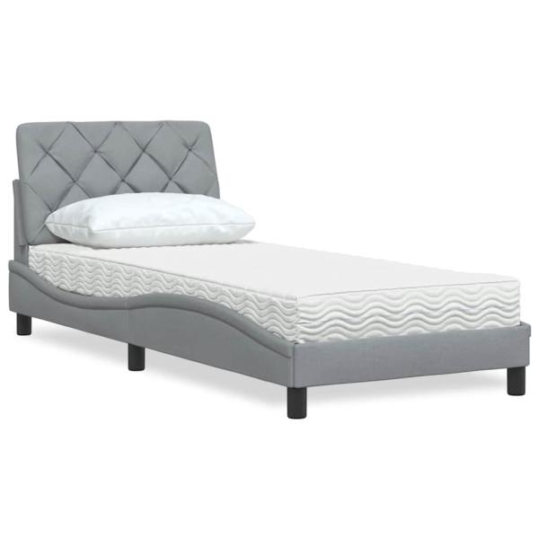 ARDEBO.de - Bett mit Matratze Hellgrau 80x200 cm Stoff