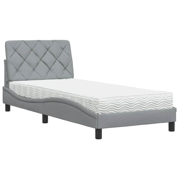 Bett mit Matratze Hellgrau 80x200 cm Stoff