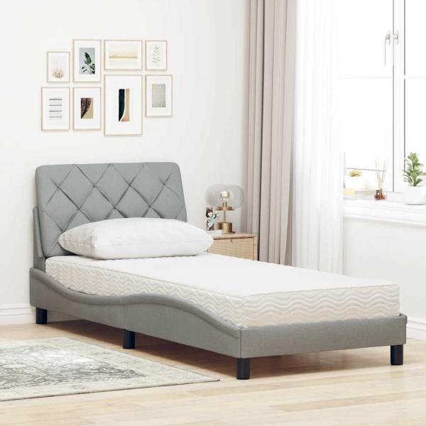 Bett mit Matratze Hellgrau 80x200 cm Stoff