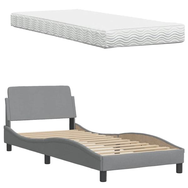 Bett mit Matratze Hellgrau 80x200 cm Stoff