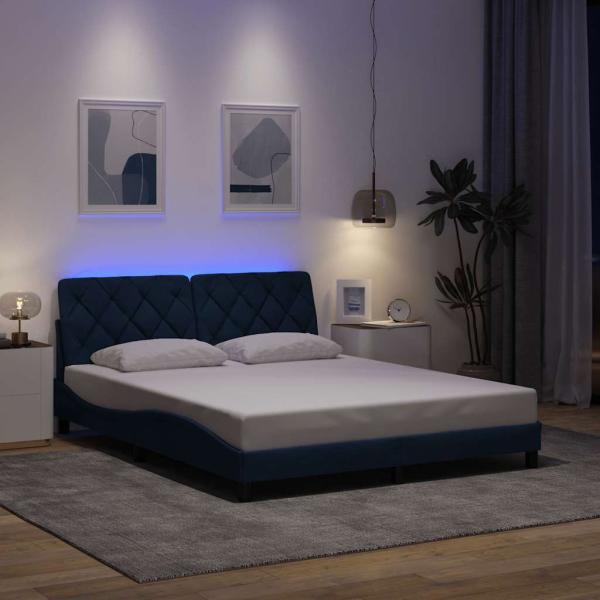 ARDEBO.de - Bettgestell mit LED ohne Matratze Blau 160x200 cm Stoff