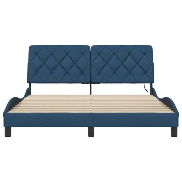 Bettgestell mit LED ohne Matratze Blau 160x200 cm Stoff