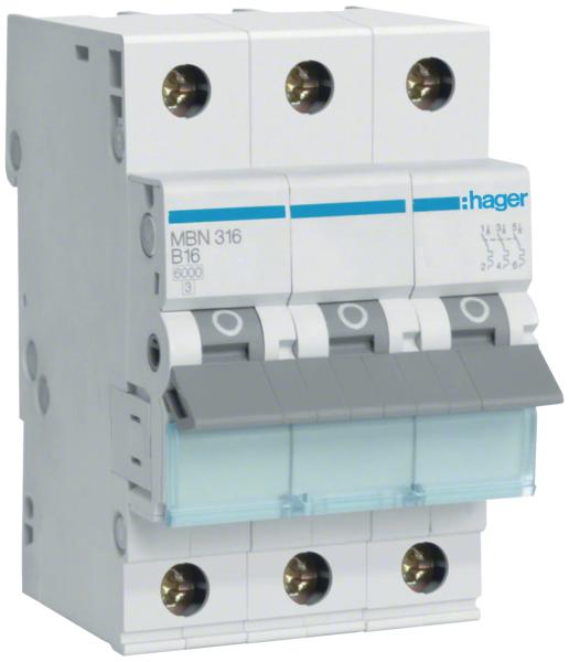 ARDEBO.de - Leitungsschutzschalter 3-polig "MBN316" B 16 A 6 kA