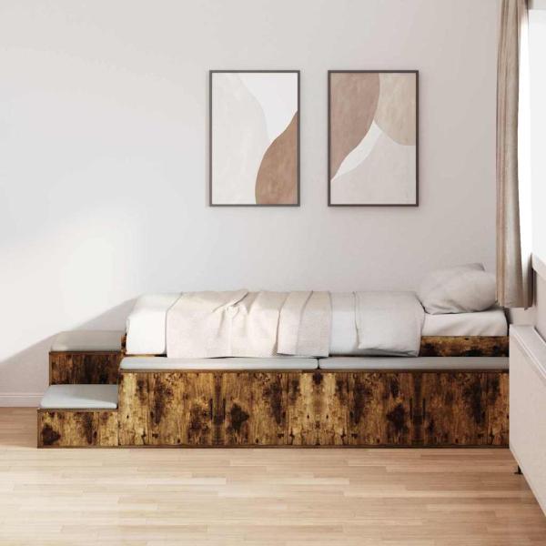 ARDEBO.de - Aufbewahrungsbettgestell Geräucherte Eiche 80 cm Holzwerkstoff