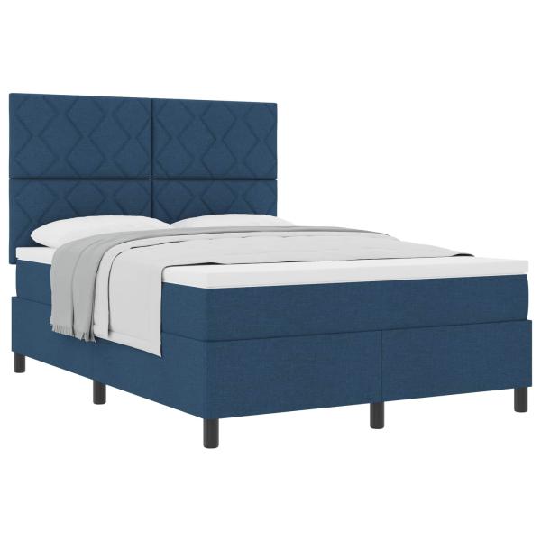 Boxspringbett mit Kopfteil Blau 140 x 200 cm Stoff
