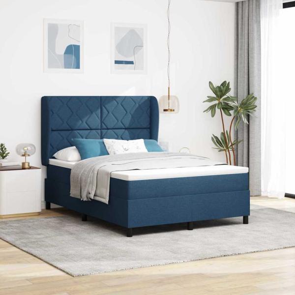 ARDEBO.de - Boxspringbett mit Kopfteil Blau 140 x 190 cm Stoff