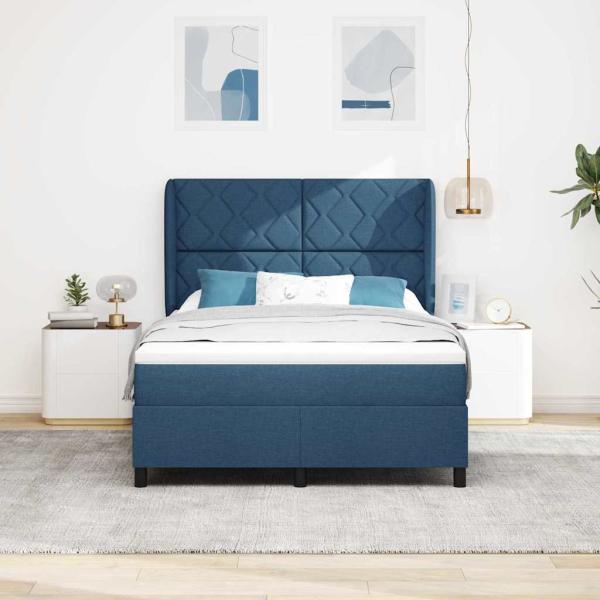 Boxspringbett mit Kopfteil Blau 140 x 190 cm Stoff