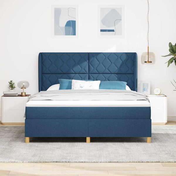 ARDEBO.de - Boxspringbett mit Kissen mit Kopfteil Blau 200 x 180 cm Stoff
