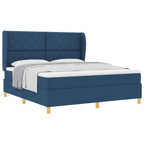 Boxspringbett mit Kissen mit Kopfteil Blau 200 x 180 cm Stoff